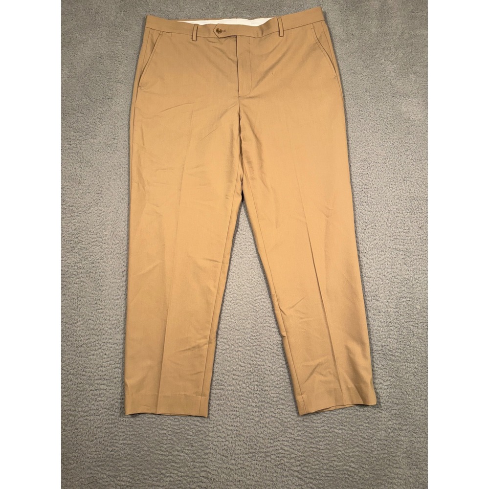 Nautica Men's khaki  Flat Front Stretch Dress Pants W38 L30 Poly Blend